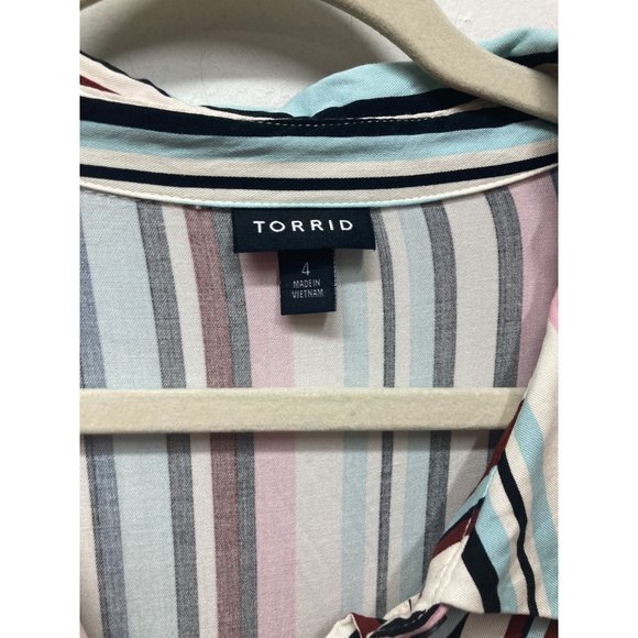 Torrid Midi Stretch Challis Button Front Shirt Dress Multi Stripe 4x - Picture 4 of 11